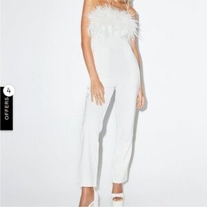 Nasty Gal NWT White Feathered Jumpsuit